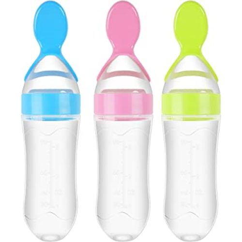 Baby Food Feeder Infants Silicone Feeding Bottle With Spoon - Temu