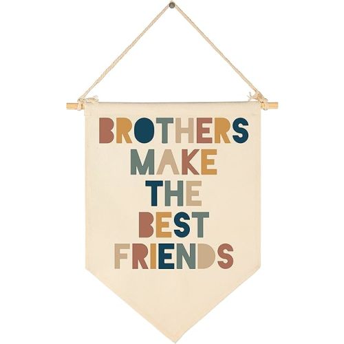 Brothers Make The Best Friends-Canvas Hanging Pennant Flag Banner Wall Sign Decor Gift for Nursery Bedroom Playroom Game Room Front Door Baby Kids Girl Boy Girl Teen-Birthday Christmas Gift