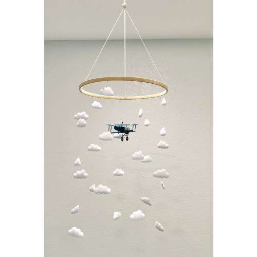 Blue Airplane Baby Mobile, Cloud Felt Baby Mobile, Baby Boy Mobile, Pilot mobile, Gender Neutral Nursery, Baby boy Nursery, Baby mobile