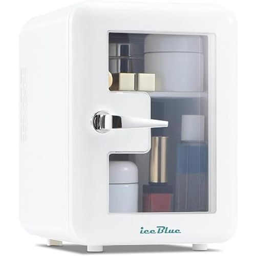 Iceblue Skincare Fridge with Viewing Window, 4L Compact Small Fridge for Bedroom, Car, Office & Dorm, Mini skincare fridge for Beauty Essentials & Beverages(White)