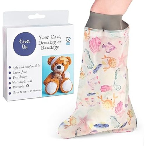 Pediatric Cast Covers for Shower in Colourful Fish Design - Premium Cast Covers for Shower - Leg Shaped Leg Cast Cover - Lightweight Cast Sleeves for Kids - Waterproof Design Complete Protection