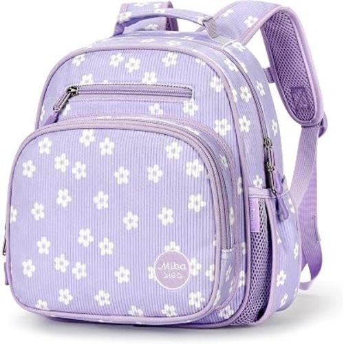 mibasies Corduroy Toddler Backpack for Girls 2-4: Little Kids Backpacks for Preschool Prek Daycare - Cute 12 Inch Bookbag - Purple Flower