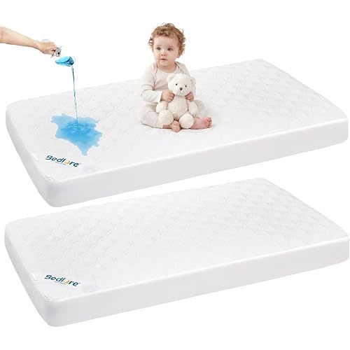 BEDLORE Waterproof Mattress Protector Crib, 2 Pack Soft Mattress Pad, Noiseless Machine Washable Mattress Cover, Ultimate Protection for Your Baby's Crib Toddler Bed (52''x28'')