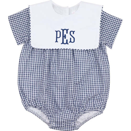 Navy Seersucker Square Collar Bubble