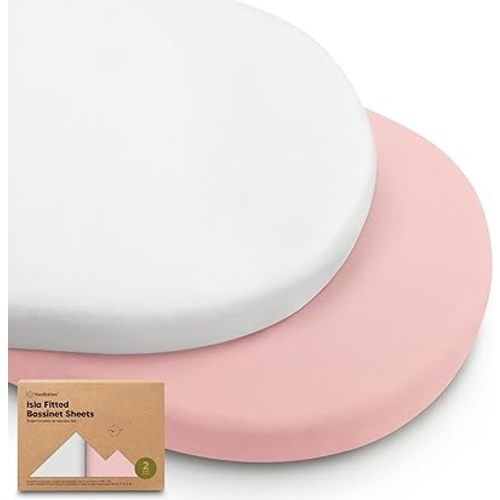 2-Pack Baby Bassinet Sheets Girl, Boy - Viscose Derived from Bamboo Fitted Bassinet Sheets Compatible with Halo Bassinest Swivel Sleeper, Baby Delight, Graco Bedside Bassinet Mattress Sheet (Rose)