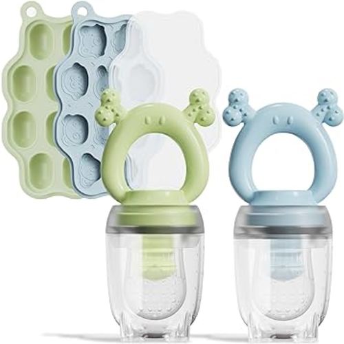 Baby Food Feeder/Fruit Feeder Pacifier Nibbler (2 Pack), Infant Teething Toy Teether and Breastmilk Popsicle Molds, Baby Food Freezer Tray Storage Containers for Infant Self Feeding Toddler & Teething