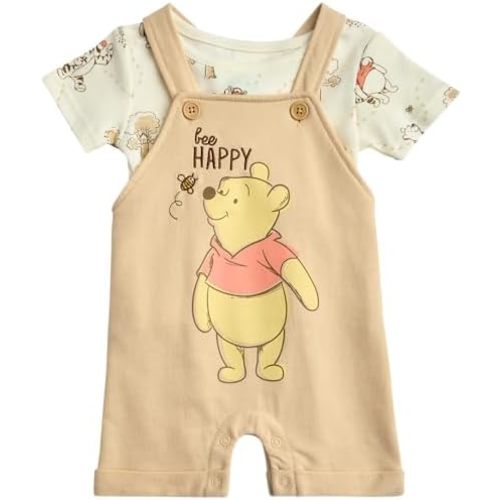 Disney Baby Boys Shorts Set - 2 Piece Spiderman Mickey Mouse Cars Winnie the Pooh Shortall Romper Shirt Short Set (0-3M-24M)