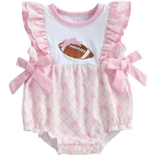 GOOCHEER Summer Newborn Baby Girl Clothes Football Ruffle Sleeveless Romper Bodysuit Game Day Outfit