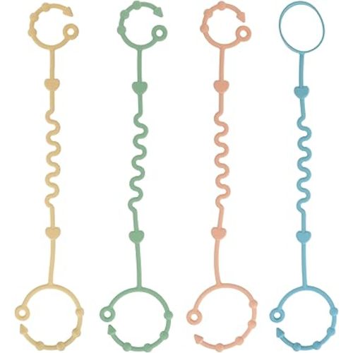 Nuby Silicone Bungee Set - (4-Piece) Tether Set for Pacifiers and Baby Bottles - 0+ Months