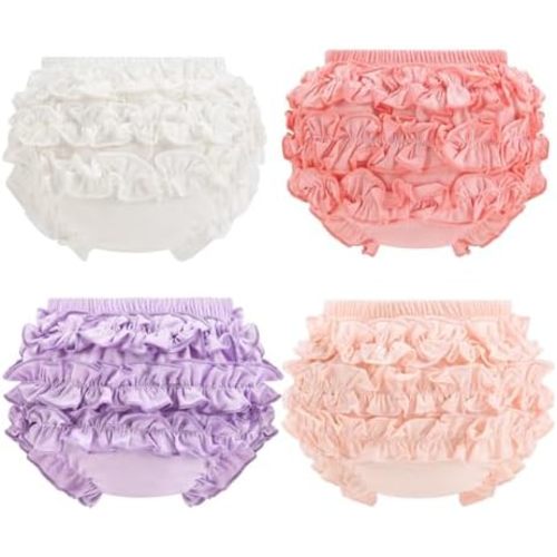 Infant Bloomers Underwear Ruffle Diaper Cover for Baby Girls Toddler Kids Cotton Shorts Panties 4-Pack