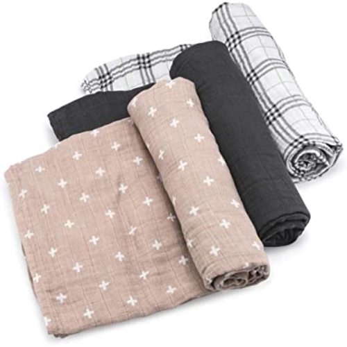 Parker Baby Co. Swaddle Blankets - Pack of 3 of 100% Cotton Muslin Swaddle Blankets for Baby Boys and Girls - Unisex/Gender Neutral - Classics Set