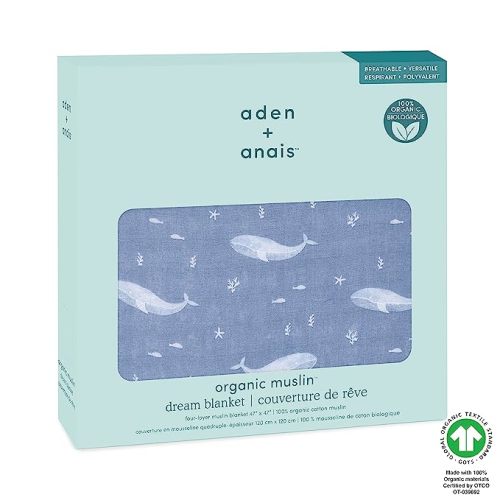 aden + anais 100% Organic Cotton Muslin Baby Blanket Crib Bedding for Newborn Baby and Toddler, Nursery Blanket for Boys and Girls, Baby Registry and Shower Gift - Oceanic