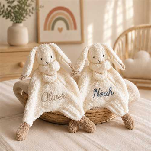 Custom Baby Security Blanket Bunny | Personalized Plush Lovey Toy with Name | Newborn Baby Gift Sleep Soother Comfort Blanket