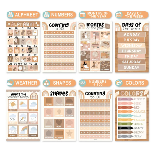 Boho Neutral Educational Posters | Set of 16 | Classroom Supplies – Hadley Designs