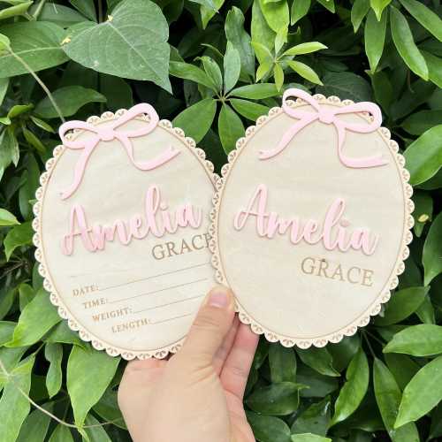 Personalized Birth Flower Baby Name Sign: Engraved Wood Newborn Photo Prop