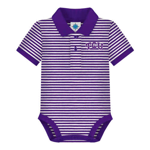 TCU Horned Frogs Striped Polo Bodysuit | College Baby 3-6M
