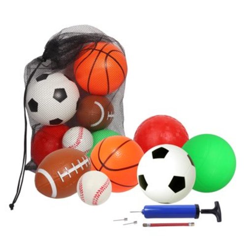 GSE Games & Sports Expert Set of 6 Mini Soft Sport Balls Set with Pump and Mesh Ball Bag. Included Soccer Ball, Basketball, Volleyball, Football, Baseball and Playground Ball for Kids&Toddlers