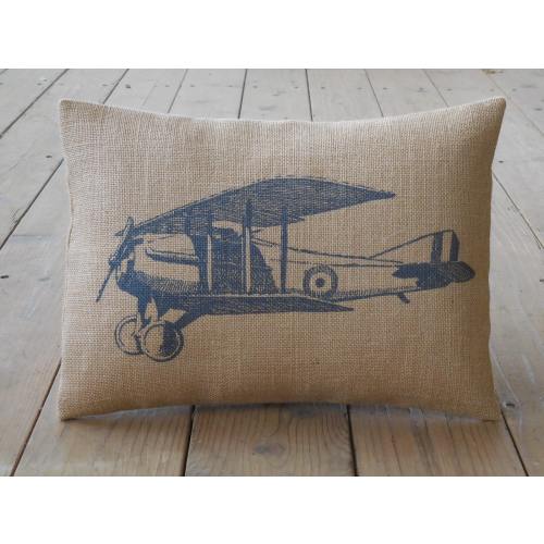 Navy Airplane Burlap Pillow, Aviation Accent, Airplane Nursery, Farmhouse Pillows, V4, INSERT INCLUDED