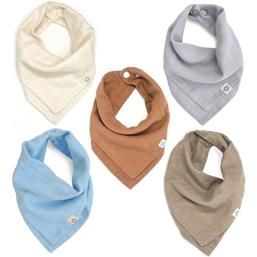 Kishu Baby Indi GOTS Organic Muslin Baby Bandana Bibs Set, 4-Way Reversible Drool Bib Set - Sahara Set