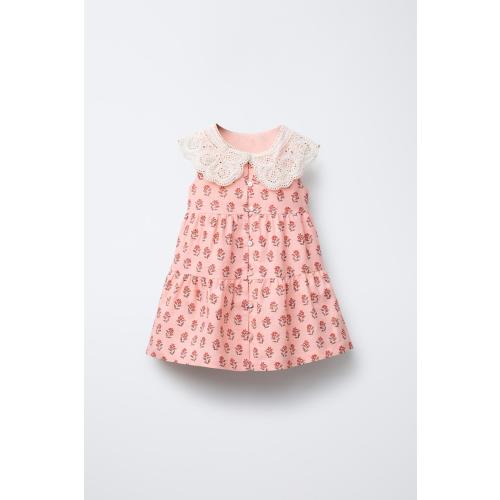 FLORAL DRESS WITH EMBROIDERED COLLAR - Salmon | ZARA United States