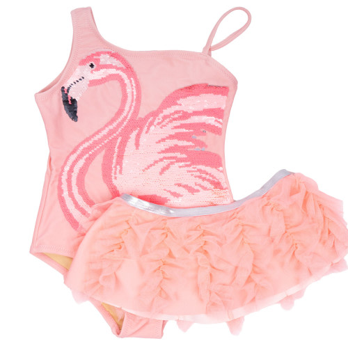 Pink Flamingo Girls Sequin One Piece & Tutu Swim Set 3t-10