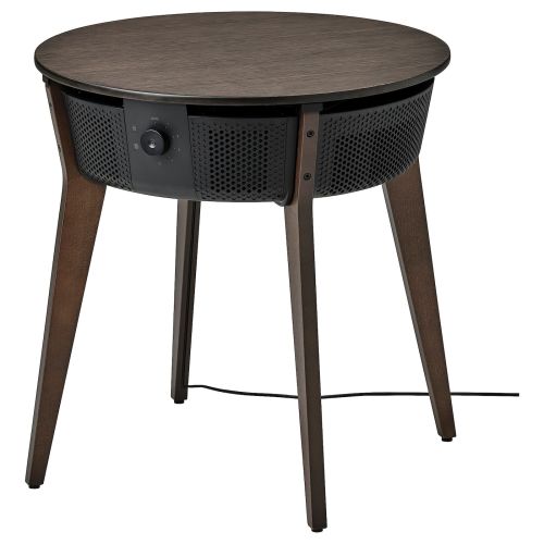 STARKVIND Table with air purifier - stained oak veneer/dark brown smart