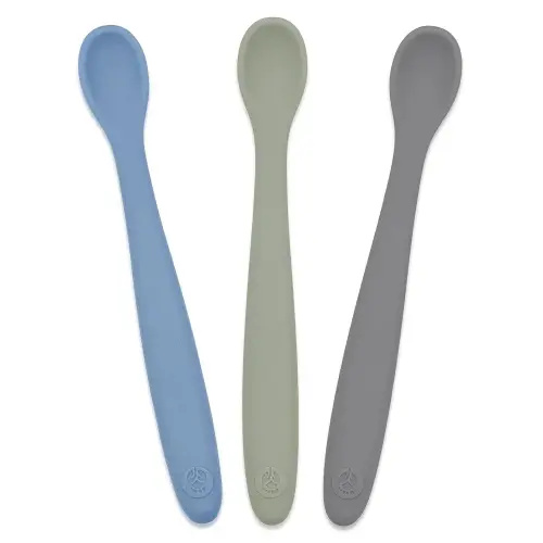 WeeSprout Silicone Baby Spoons - First Stage Infant Feeding Utensils With Soft-Tip, Bendable Kitchenware for Parent & Self-Feeding, Ultra-Durable, Dishwasher Safe, Travel Case, Set of 3