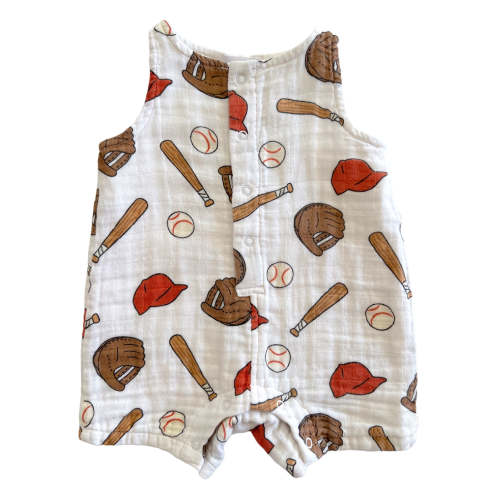 Muslin Shortie Romper, Baseball