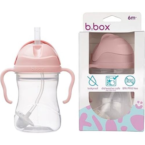 b.box Sippy Cup with Weighted Straw, Leak & Spill Proof, Easy Grip, BPA Free, Dishwasher Safe, Sip from Any Angle. Ideal for Babies 6m+ to Toddlers. (Blush, 8oz)