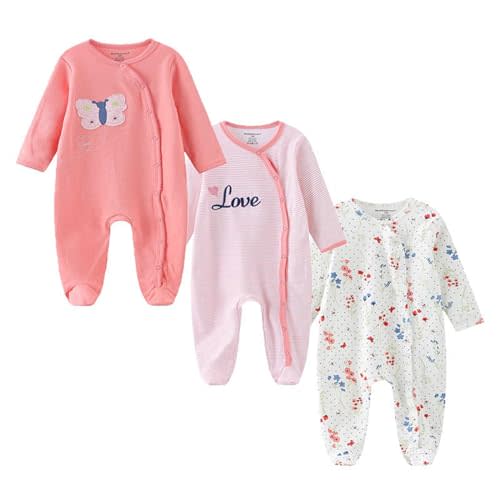 Ecojoy Baby Girls Boys Long Sleeve Printed Bodysuit Infant Foot Jumper Cotton One-Piece Romper 0-12 Months