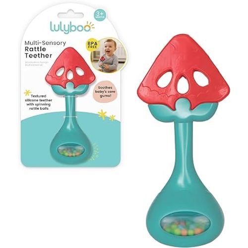 Lulyboo Watermelon Silicone Rattle Teether for Babies - BPA-Free, Food-Grade Textured Silicone Gums Soother with Gentle Rattle Ergonomic Design for Small Hands, Sterilization Safe, Dishwasher Friendly