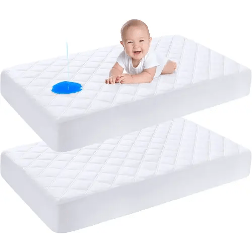 Yoofoss Waterproof Crib Mattress Protector 2 Pack, Quilted Crib Mattress Pad Cover Ultra Soft and Breathable, Machine Washable Toddler Mattress Protector for Standard Baby Crib Size 52''x28''