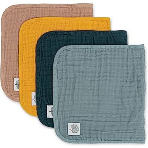 Parker Baby Muslin Cotton Burp Cloths - 4 Pack Large Cotton Burping Clothes for Boys, Girls, Unisex - Dune Set