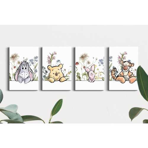 Set of 4 Winnie the Pooh and Friends Wall Art | Classic Style Winnie the Pooh and Friends Art Prints | Digital Download| Nursery Decor |L060