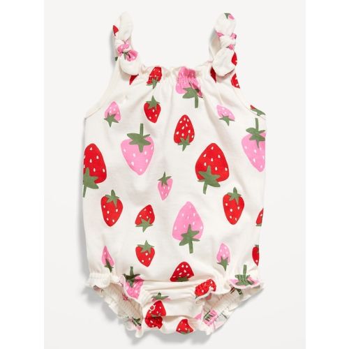 Printed Sleeveless Tie-Shoulder One-Piece Romper for Baby