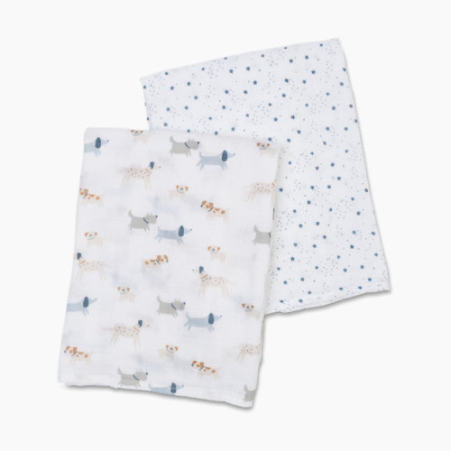 Lulujo Muslin Swaddles (2 Pack) - Puppy Dog/Stars, 2