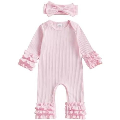 Newborn Baby Girl Clothes Jumpsuit Ruffle Romper Bodysuit Pants Headband One-Piece Coming Home Hospital Outfits