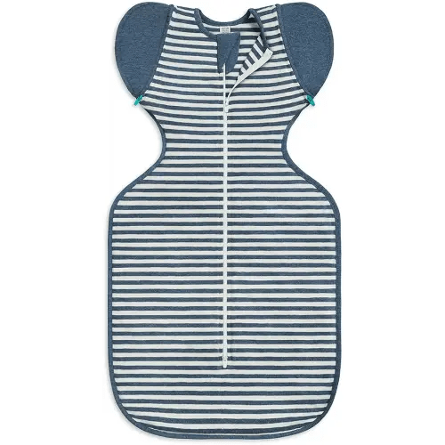 Love to Dream Swaddle Up Transition Bag, Medium (6-8.5kg), Ideal for 20-24°C, Patented Zip-Off Wings, Help Baby Transition from Being Swaddled to Arms-Free When Showing Signs of Rolling, Denim