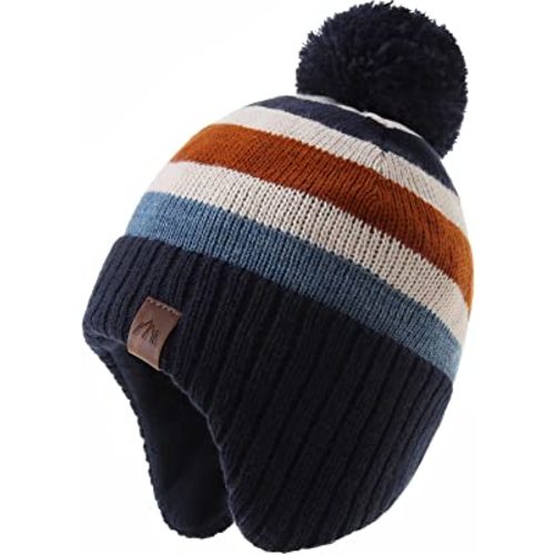 Boys Winter Hat Earflap Knitted Beanie for Kids Warm Fleece Lined Thicken Hat for Baby