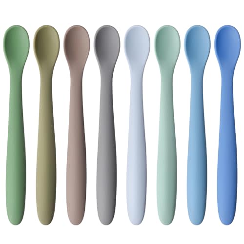 HAKSEN 8PCS Silicone Feeding Spoons, Baby Spoons Training Spoons Silicone Baby Utensils Infant Spoons for First Stage Baby and Parents