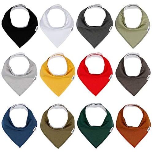 Baby Bandana Drool Bibs for Boys and Girls, Solid Colors, Unisex 12 Pack Baby Bibs Set for Teething and Drooling, Organic Cotton Bibs,Soft Absorbent