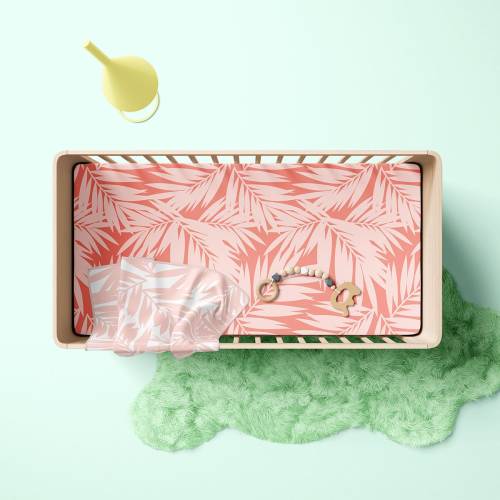 Coral Coconut Palm Leaves Baby Crib Sheet