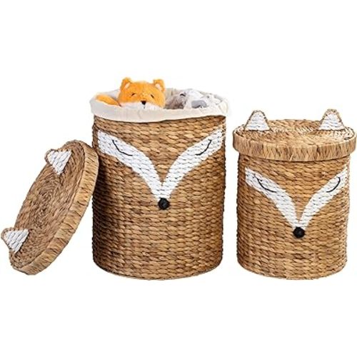 Honey-Can-Do Set of Two Fox Shaped Storage Baskets with Lid, Natural STO-09151 Natural Small