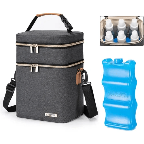 Breastmilk Cooler Bag with Ice Pack Fits 6 Baby Bottles Up to 9 Ounce