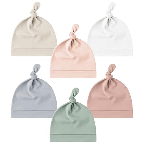 Konssy 6 Pack Baby Newborn Hats Set Knot Beanie Hats Soft for Infant Baby Girls Boys Caps 0-6 Months