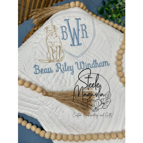 Labrador Boy Nursery Dog Decor Embroidered Name Baby Heirloom Quilt Personalized Baby Shower Gift Boy Birth Announcement Custom Name