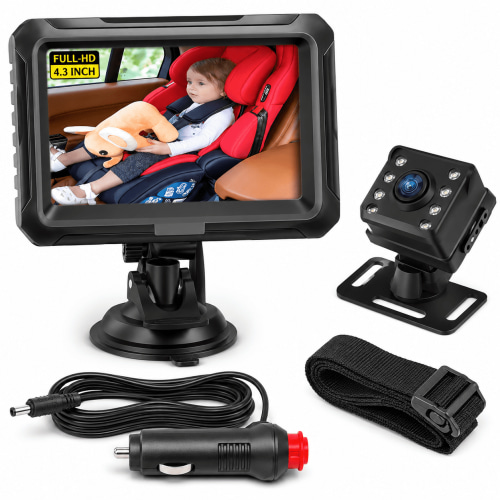 Byseng Baby Car Camera, 4.3" 1080P Rear Facing Baby Car Monitor with Night Vision, IPS LCD Screen, 150° Wide View, 360° Adjustable Backseat Camera for Baby Rear Seat, No WiFi Needed