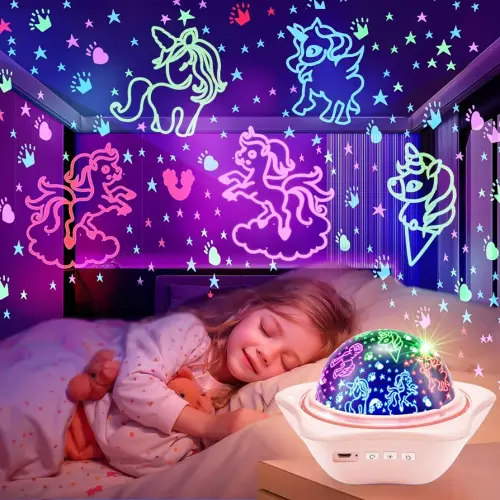 Unicorns Gifts for Girls,6 Films Unicorn Night Light for Kids, 360° Rotating Unicorn Lights for Bedroom Decor,USB Rechargeable Unicorn Lamp Unicorn Night Light Projector,Baby Girl Gifts Pink