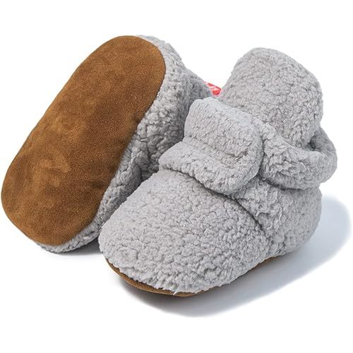 ohsofy Newborn Baby Cotton Booties Stay On Slipper Winter Warm Soft Shoes Non-Skid Infant Ankle Boots Crib Shoes