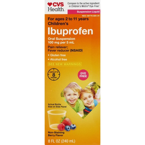 CVS Health Children's Ibuprofen Dye Free Pain Reliever & Fever Reducer (NSAID) Oral Suspension, Berry, 8 Ounces